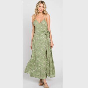 Green & White Floral Wrap Dress